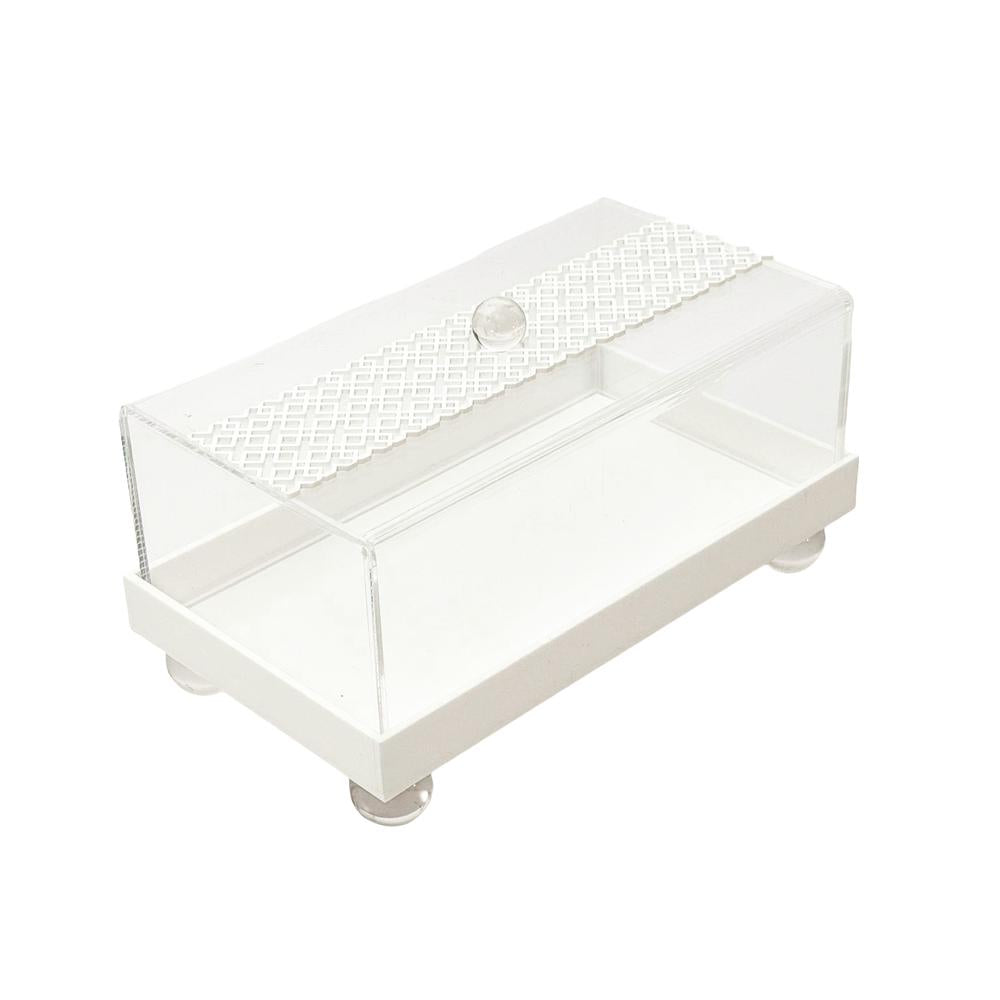 Lucite White Laser Cut Rectangle Cake Dome