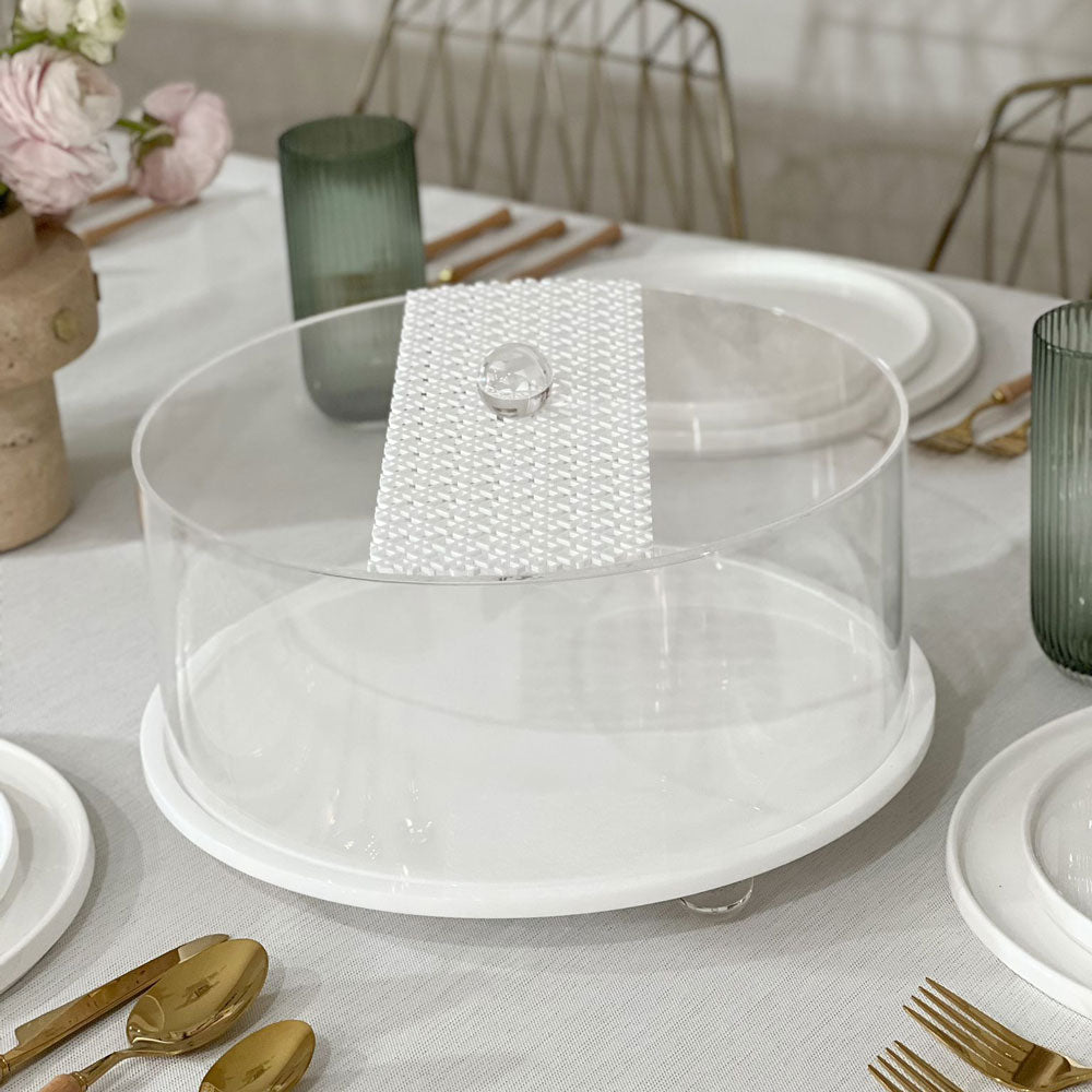 Lucite White Laser Cut Cake Dome