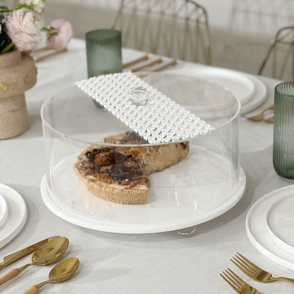 Lucite White Laser Cut Cake Dome