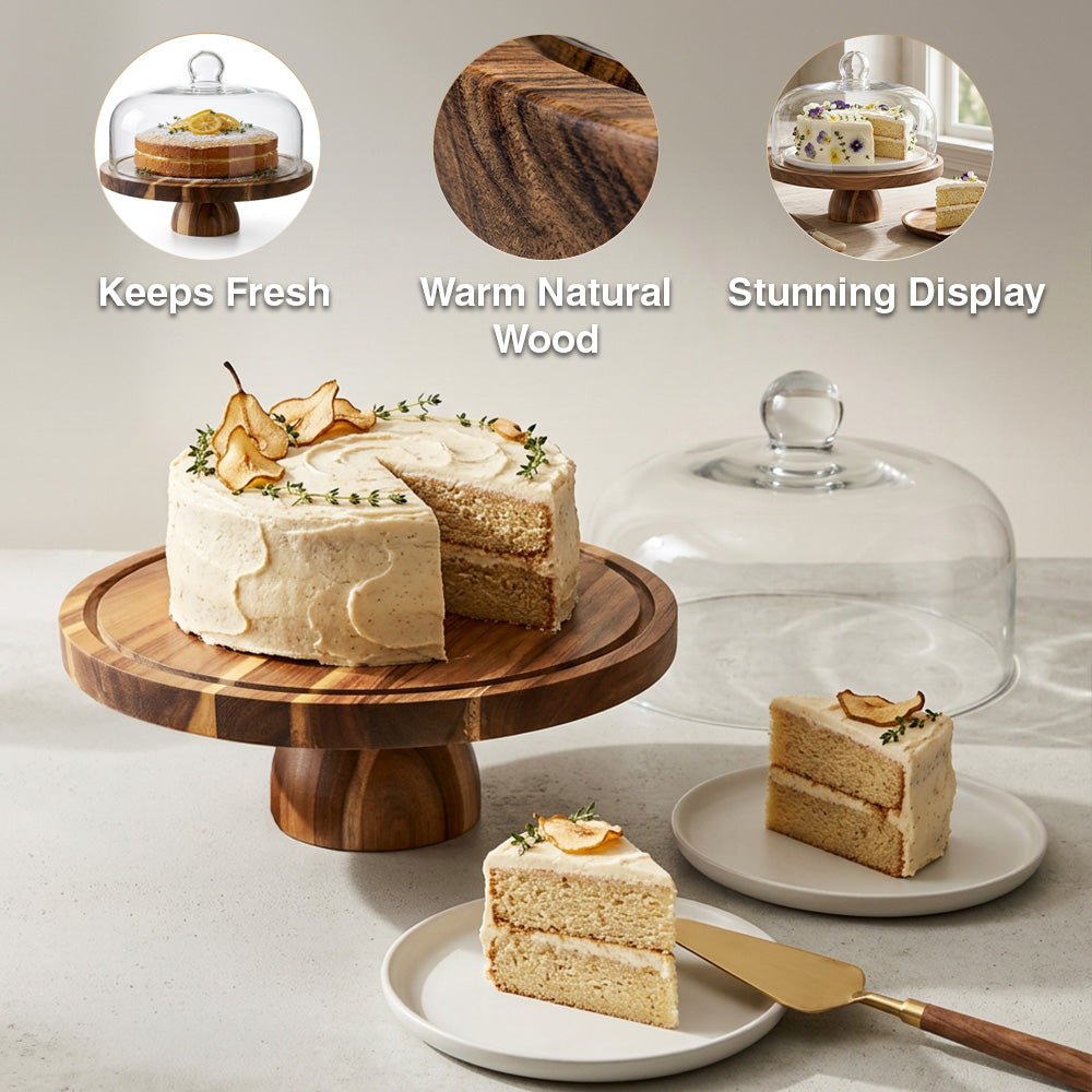 Rustic Wood Cake Dome on Pedestal
