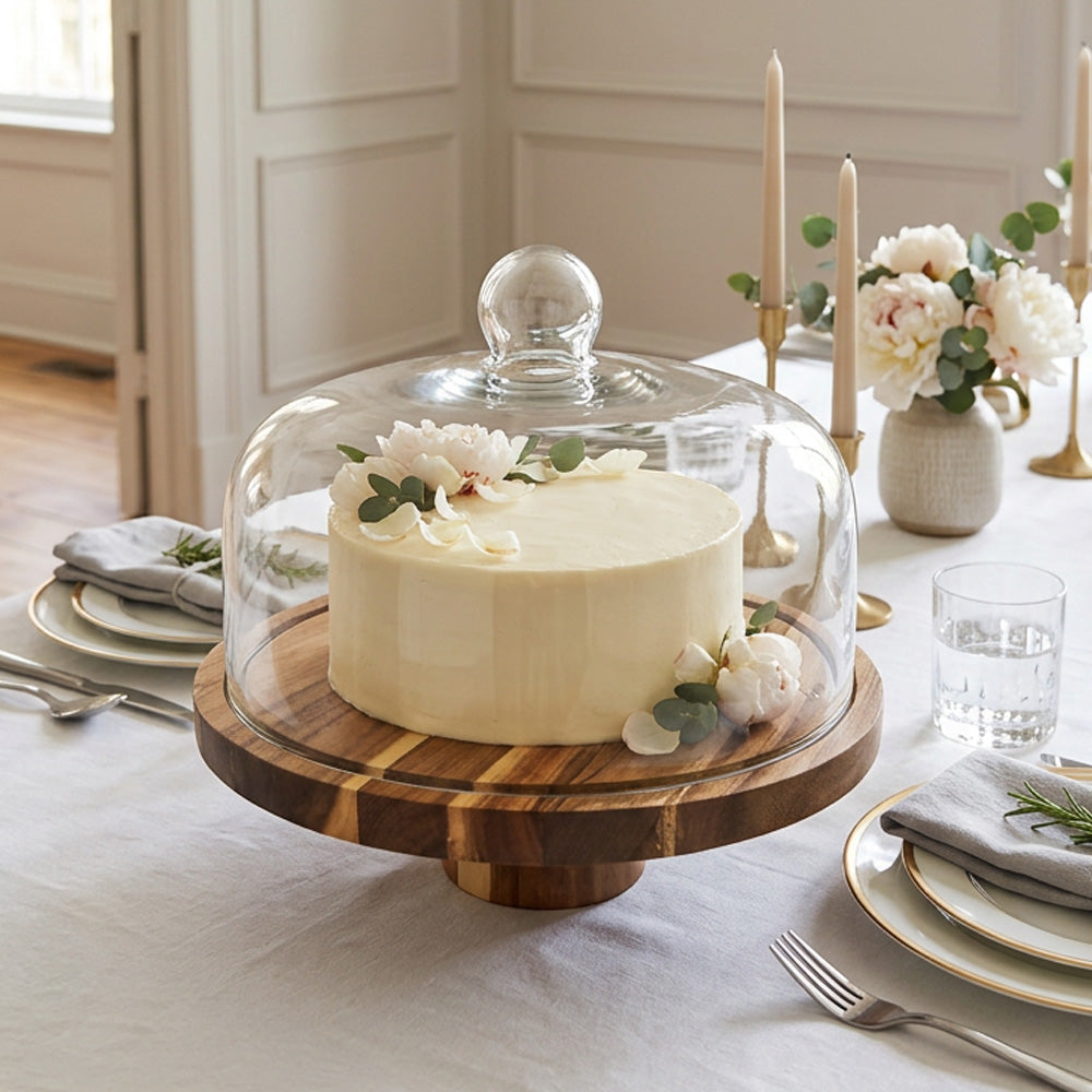 Rustic Wood Cake Dome on Pedestal