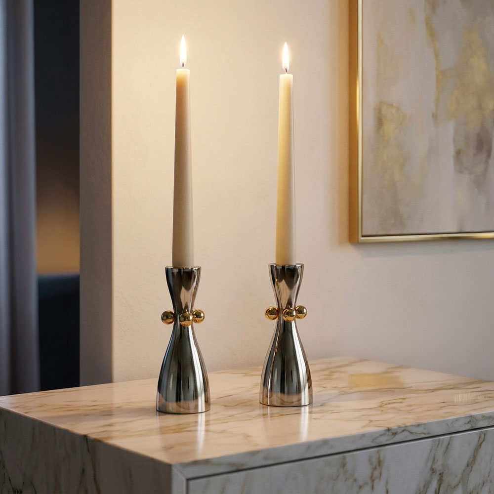 Stainless Steel Candle Holders with Gold Balls