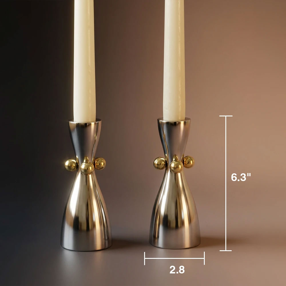 Stainless Steel Candle Holders with Gold Balls