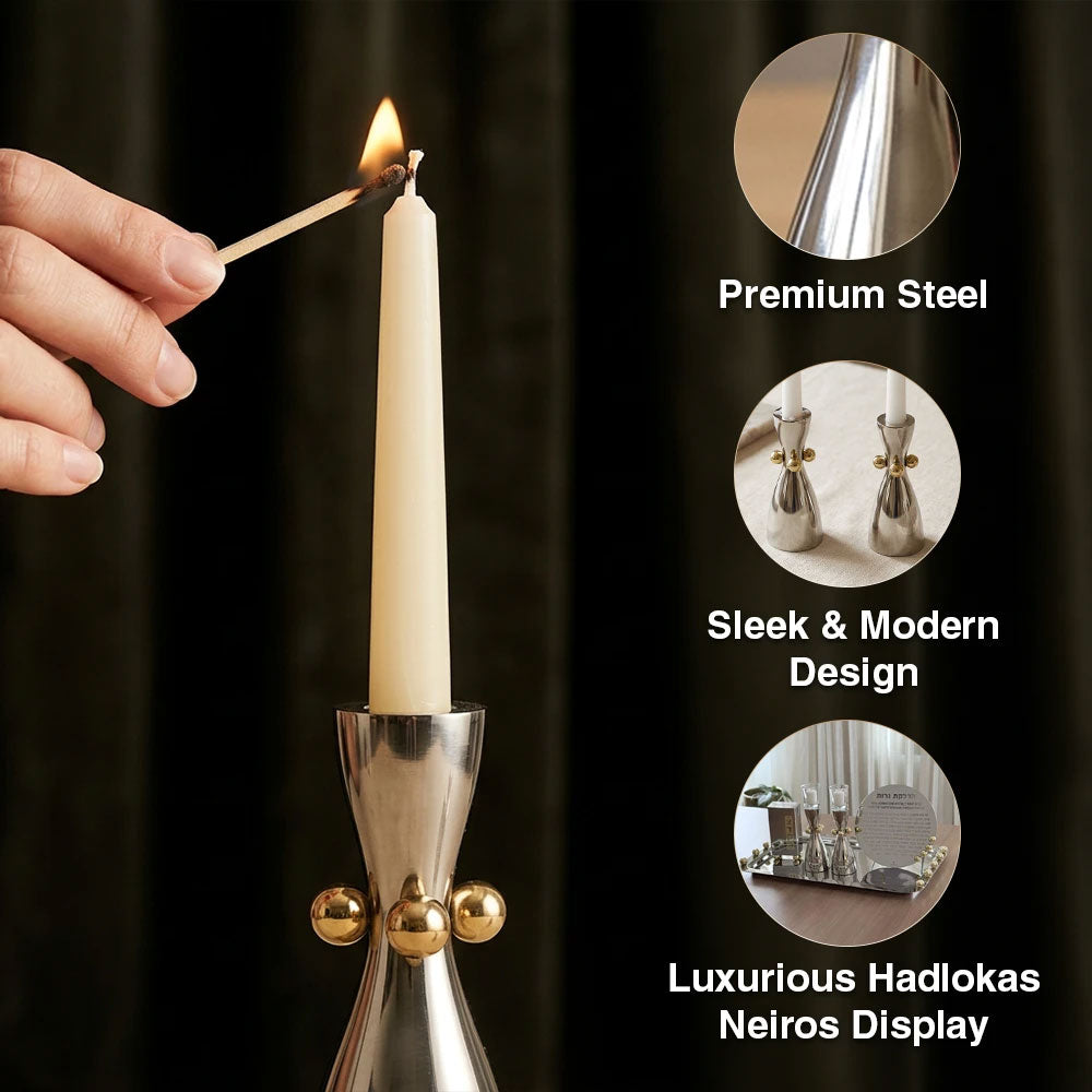 Stainless Steel Candle Holders with Gold Balls