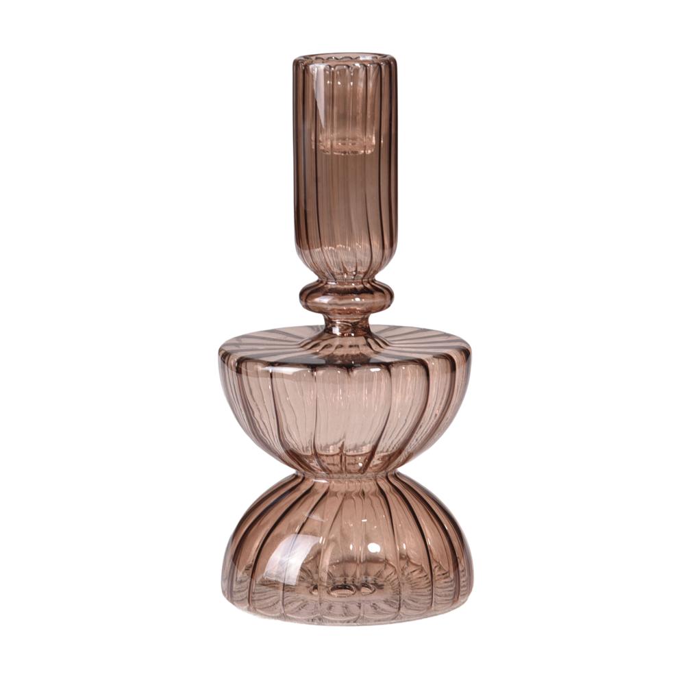 Amber Ribbed Candle Holder