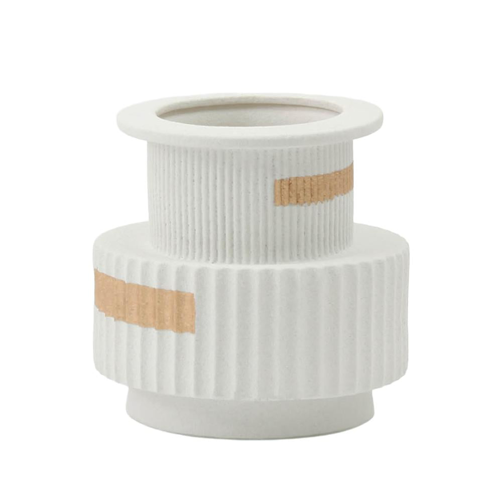 Ribbed Ceramic Vase with Gold Strips