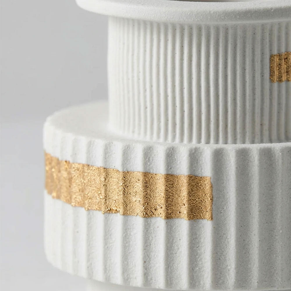 Ribbed Porcelain Vase with Gold Strips