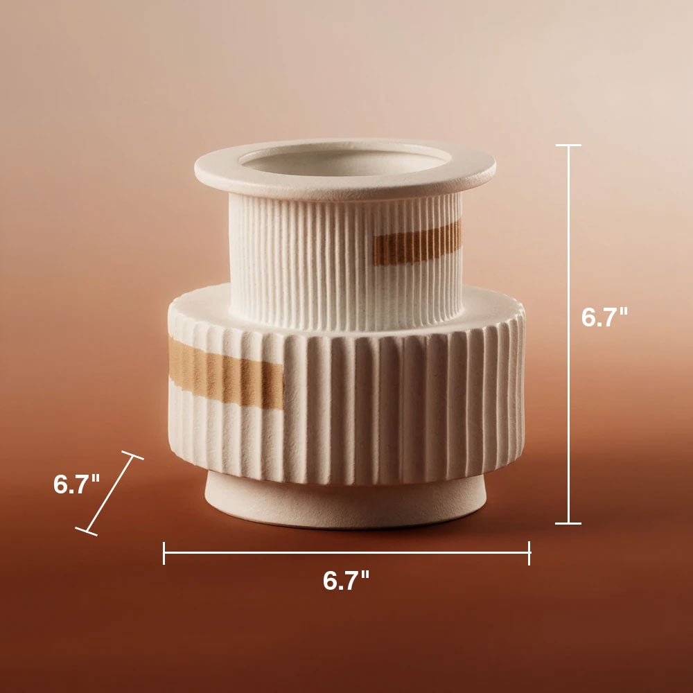 Ribbed Porcelain Vase with Gold Strips