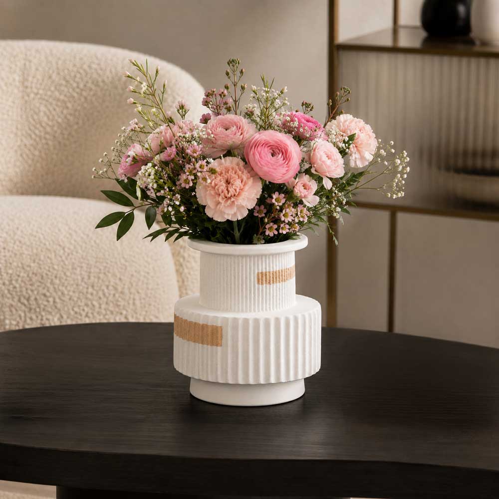 Ribbed Ceramic Vase with Gold Strips