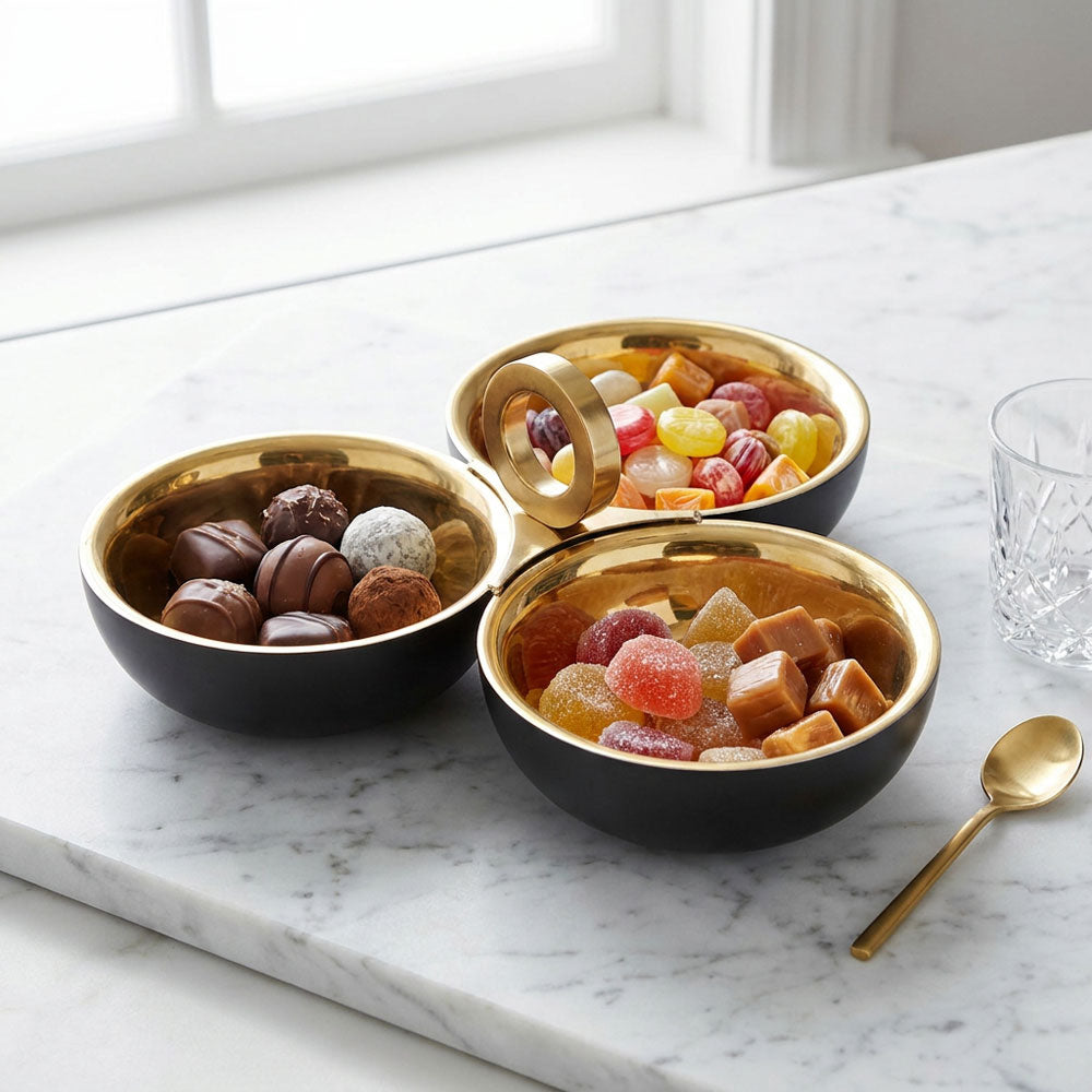 Matte Black Stainless Steel 3 Compartment Serving Tray