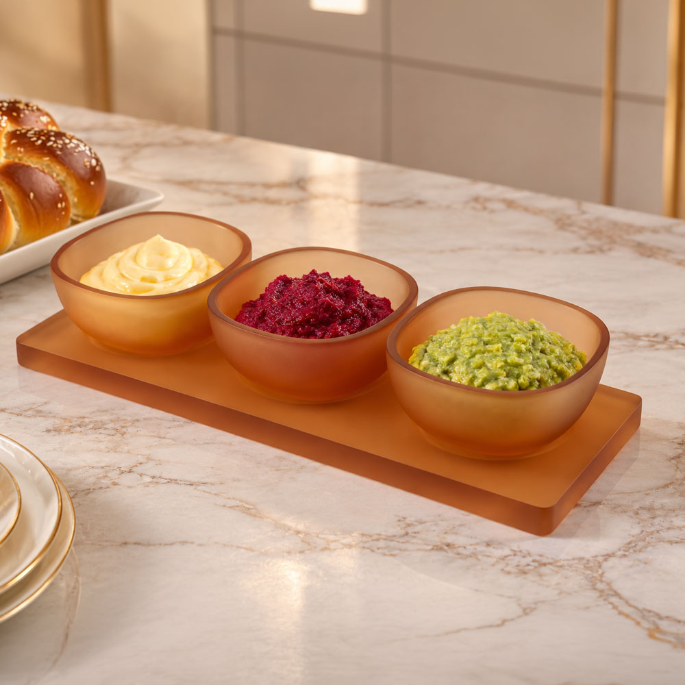 Resin Amber Dip Bowls and Tray
