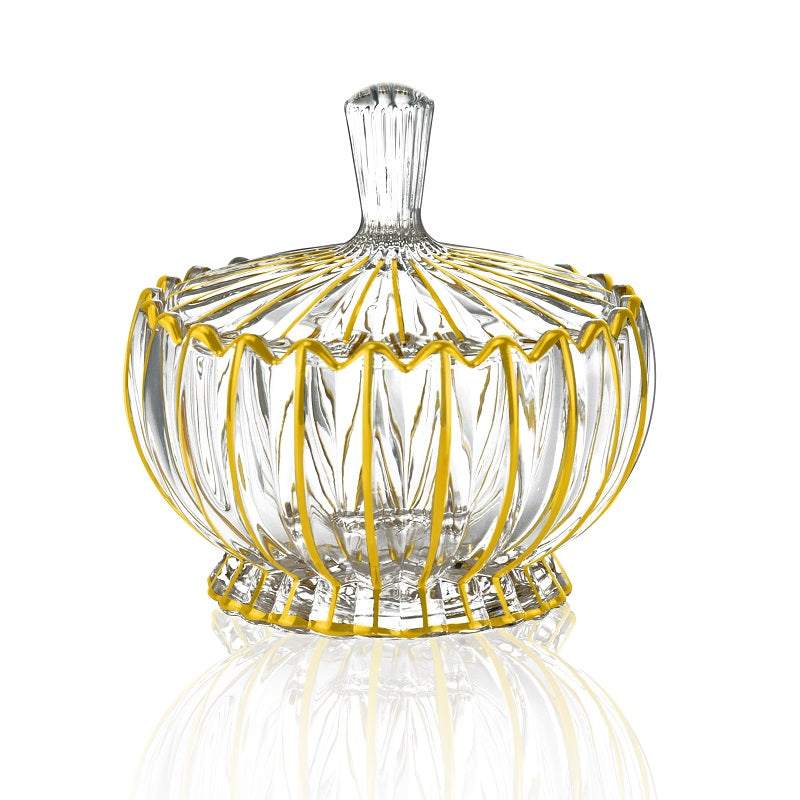 Gold & Clear Fluted Glass Dish with Lid