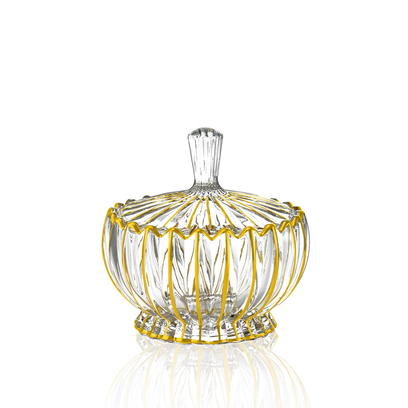 Gold & Clear Fluted Glass Dish with Lid