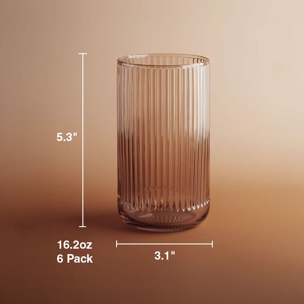 Amber Ribbed Highball Glasses 6pk