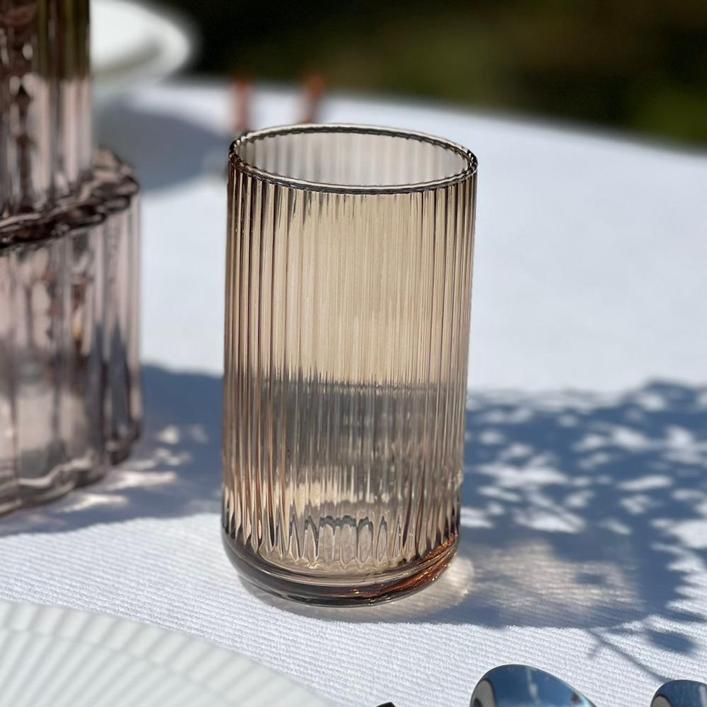 Amber Ribbed Highball Glasses 6pk