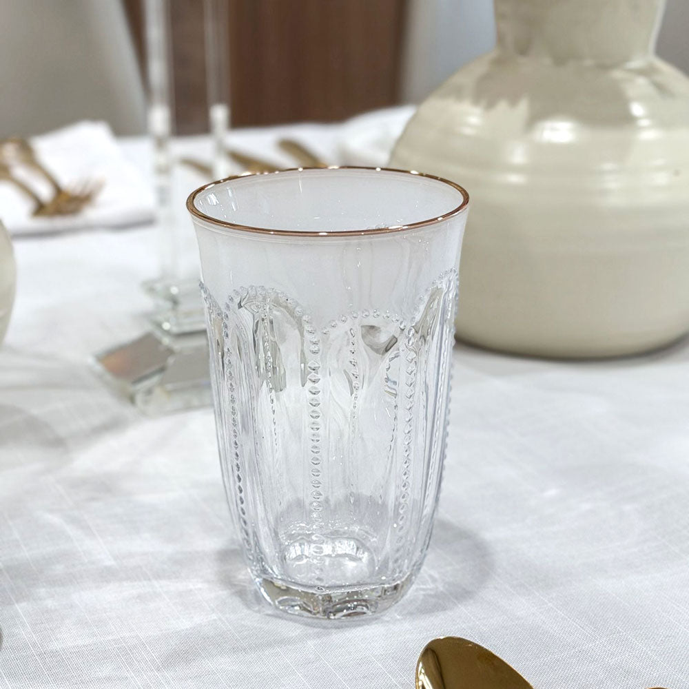 Textured  Highball Glasses with Gold Rim 6pk