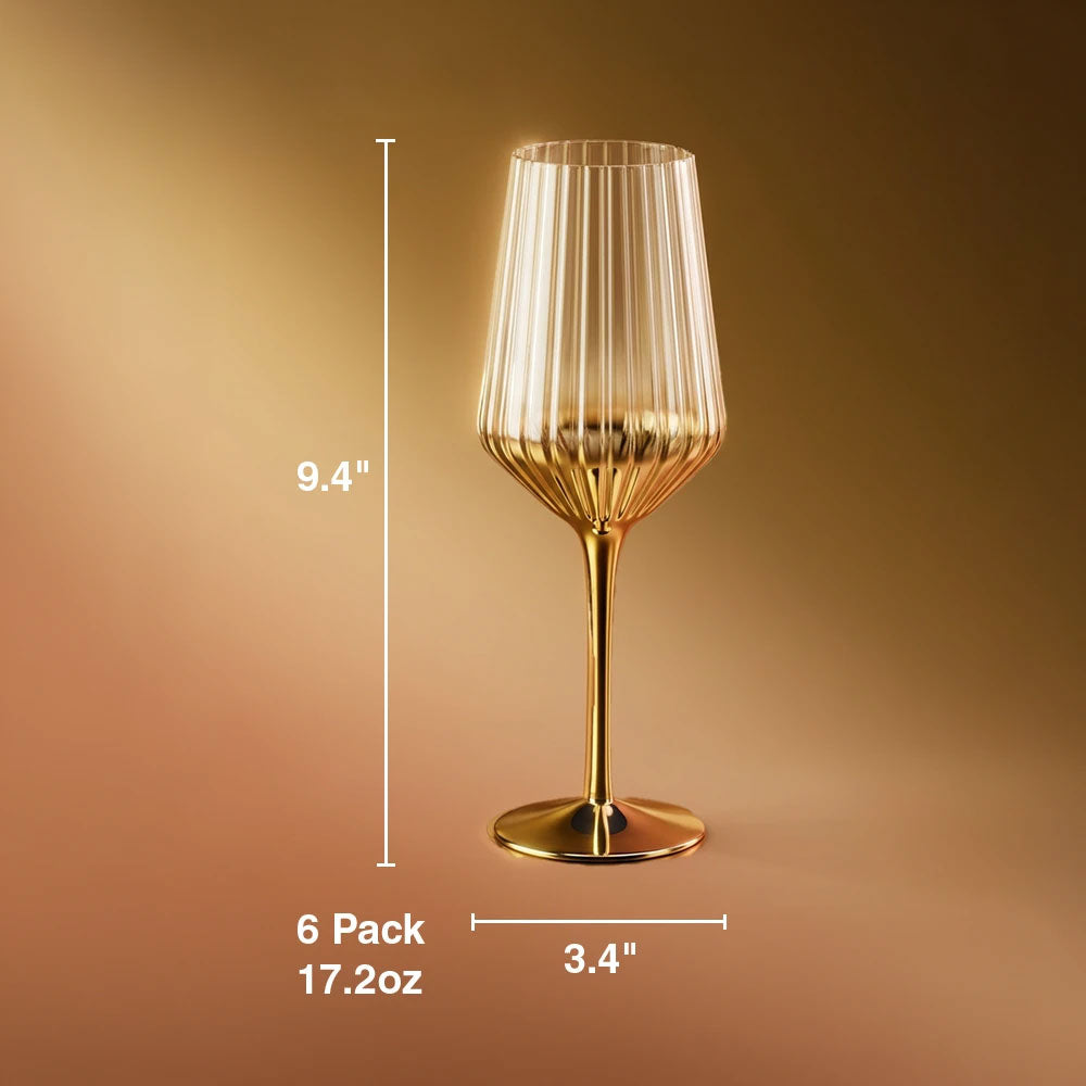 Gold Stained Stem Wine Glasses 6pk