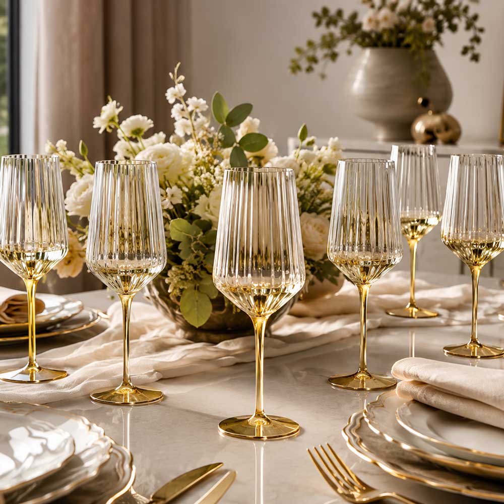 Gold Stained Stem Wine Glasses 6pk