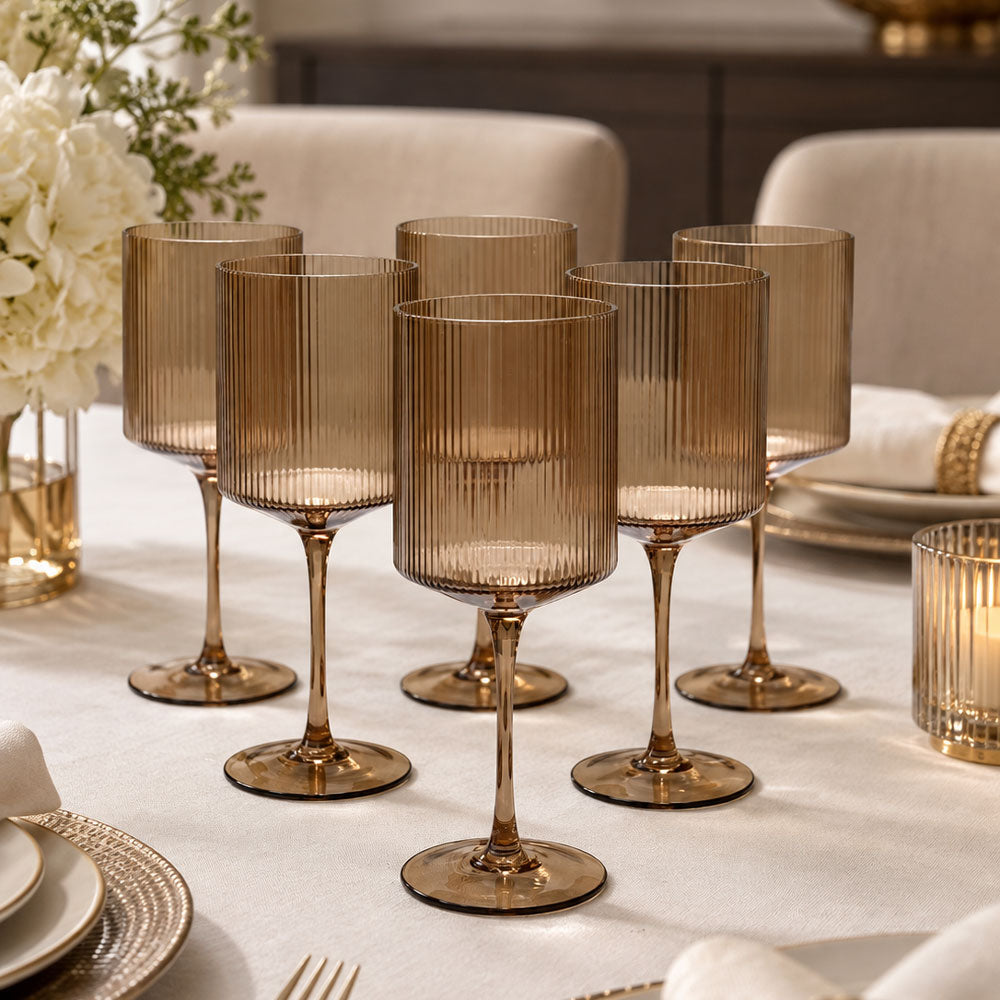 Ribbed Stem Wine Glasses 6pk