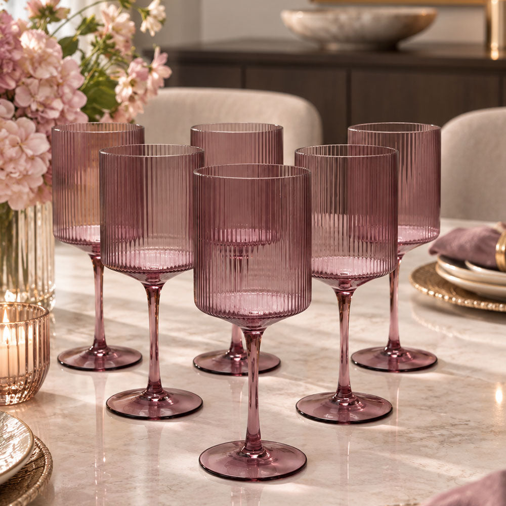 Ribbed Stem Wine Glasses 6pk