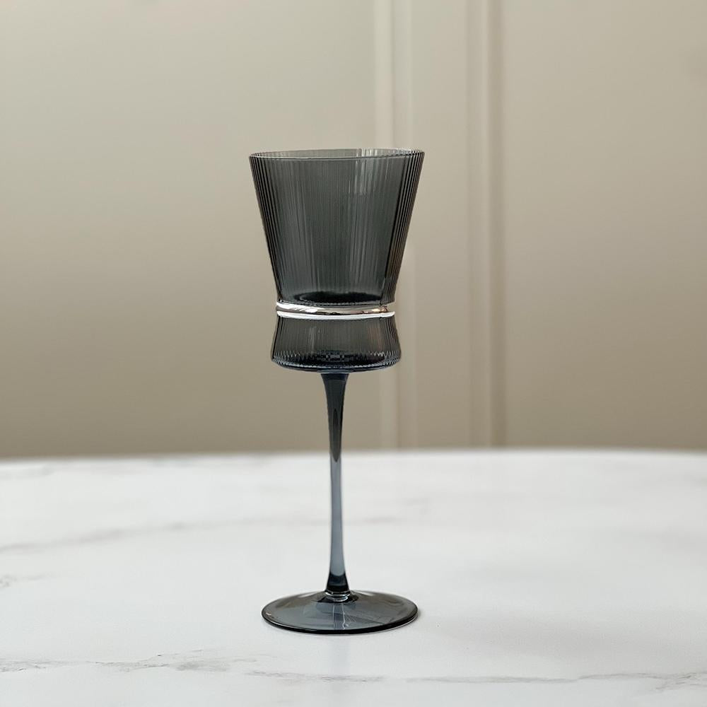Ribbed Stem Wine Glasses with Band 6pk