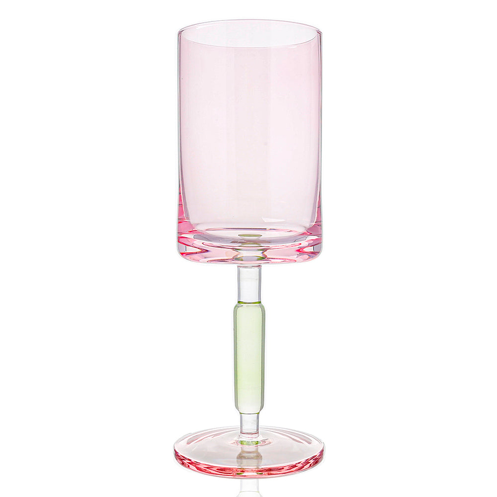 Green & Pink Stem Wine Glasses 6pk