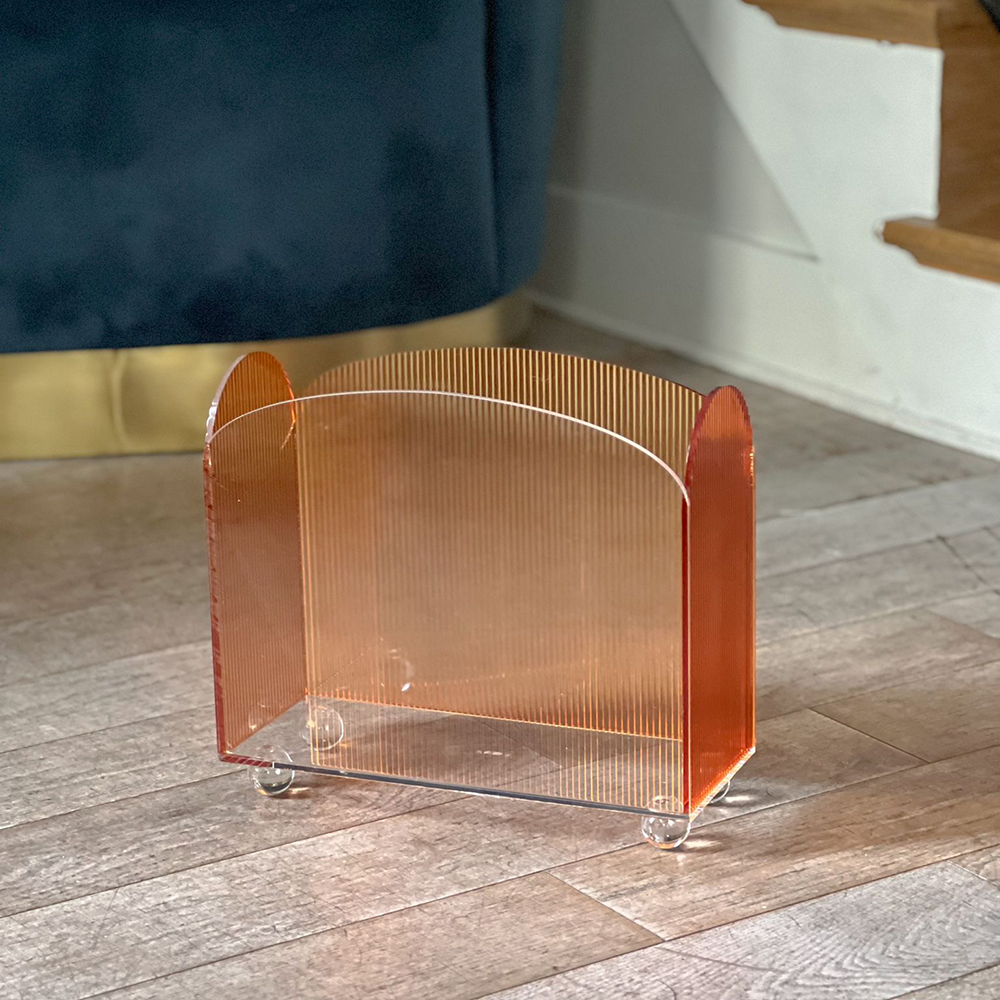 Amber Corrugated Lucite Magazine Rack