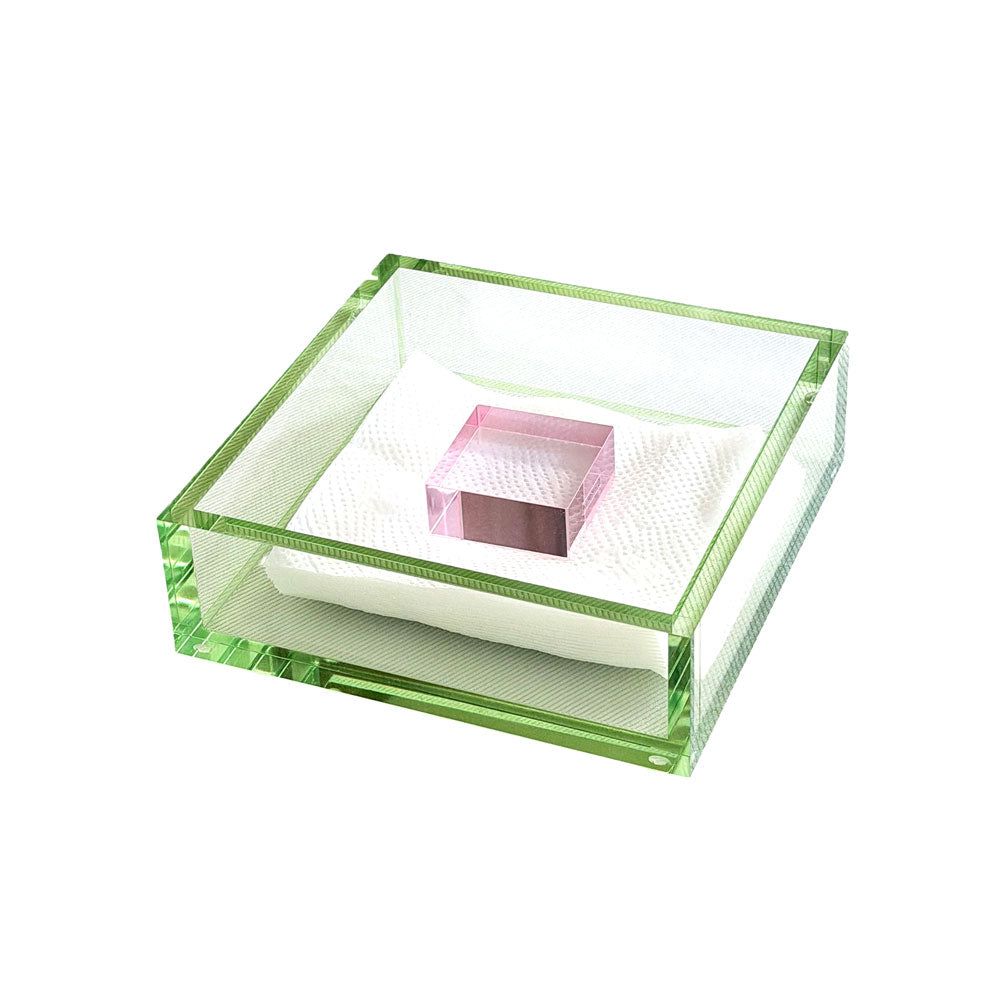 Green Lucite Napkin Holder with Pink Block Weight