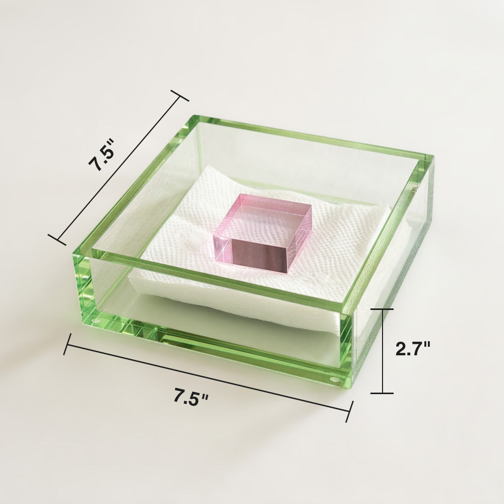 Green Lucite Napkin Holder with Pink Block Weight