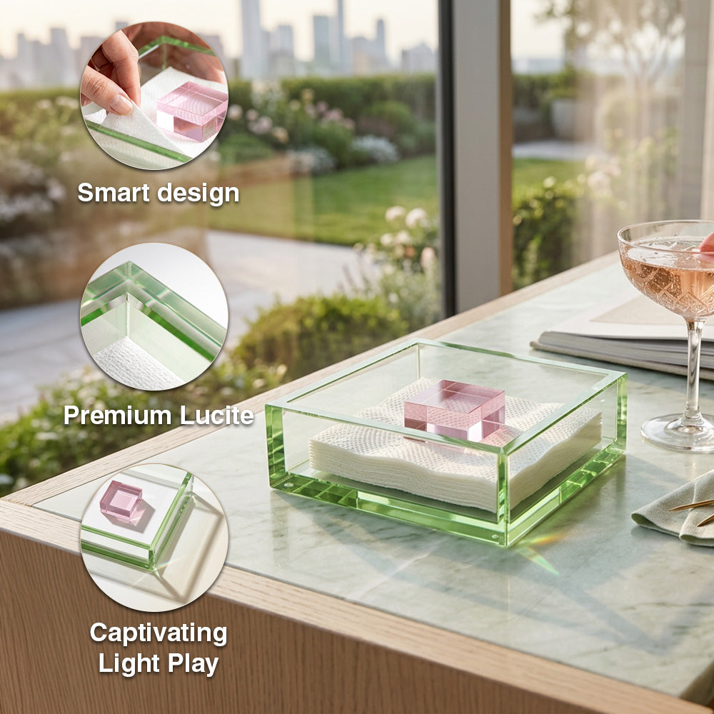Green Lucite Napkin Holder with Pink Block Weight