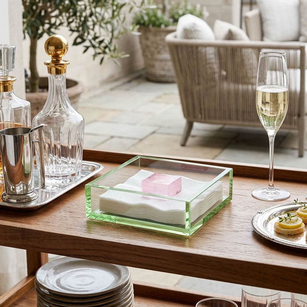 Green Lucite Napkin Holder with Pink Block Weight