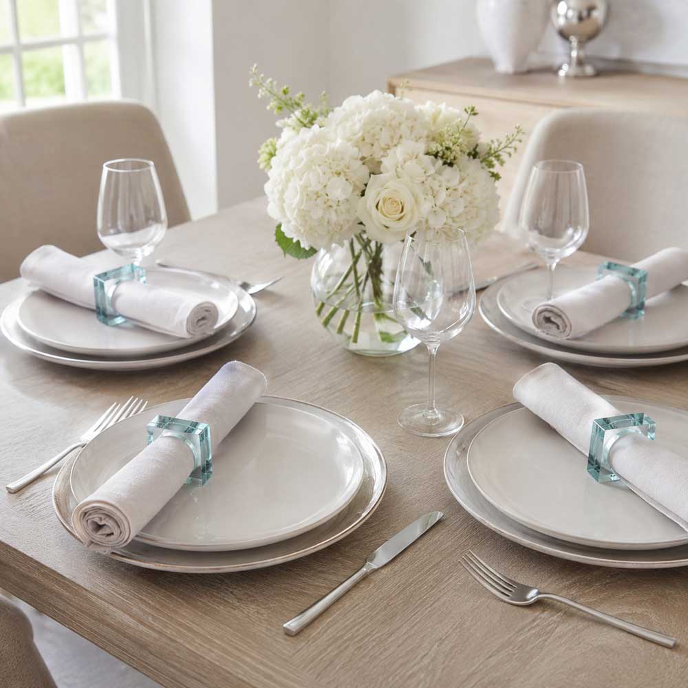 Teal Lucite Napkin Rings 4pk