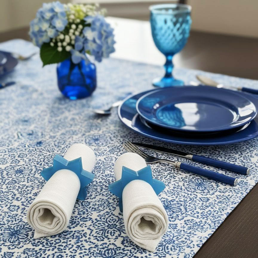 Resin Blue Swirl Star of David Napkin Rings 4pk