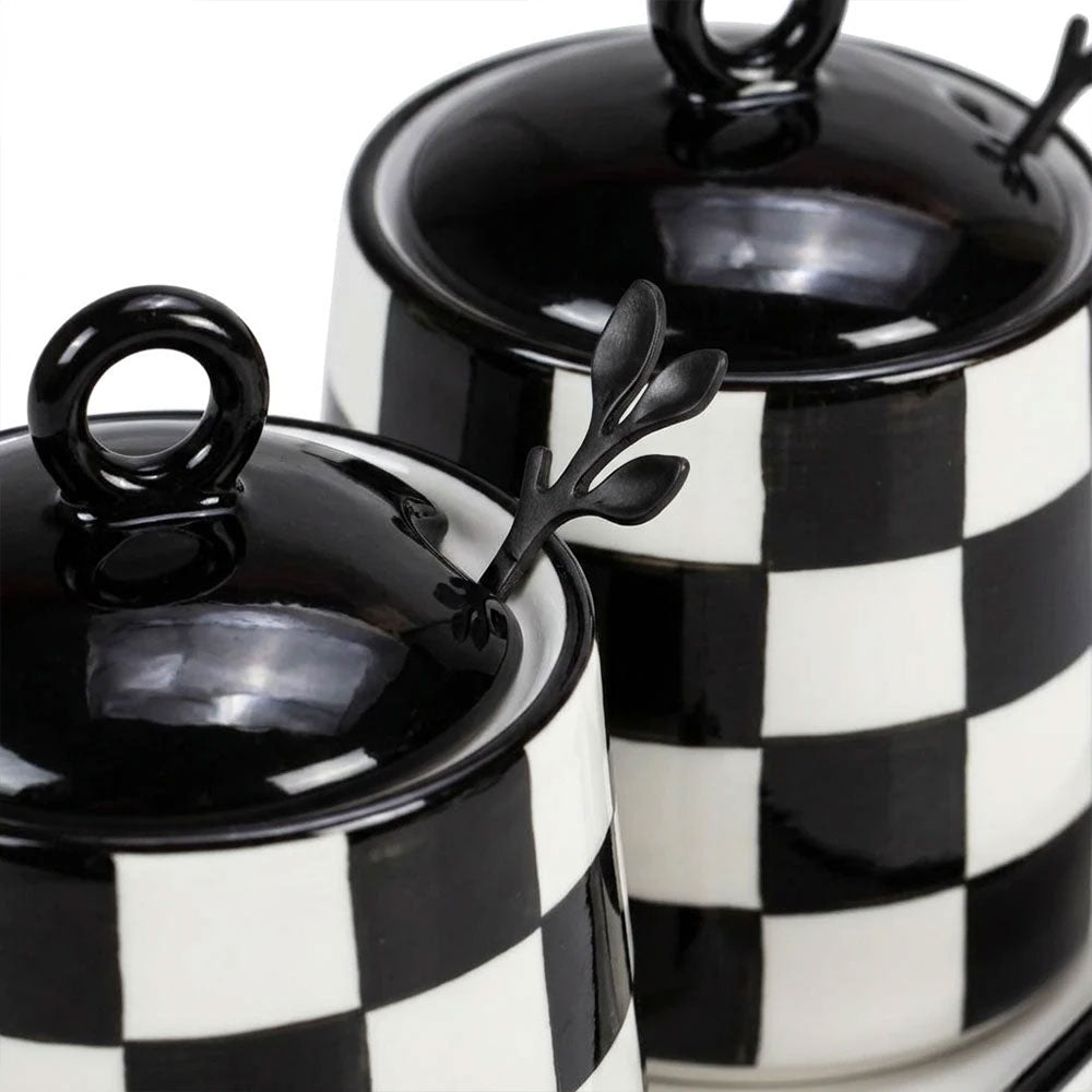 Chic Checkered Porcelain Coffee & Sugar Canisters