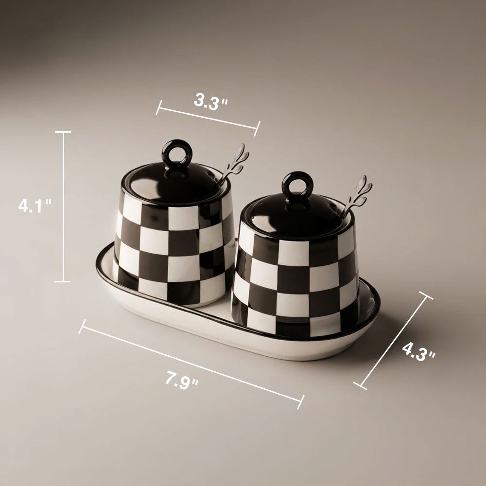 Chic Checkered Porcelain Coffee & Sugar Canisters