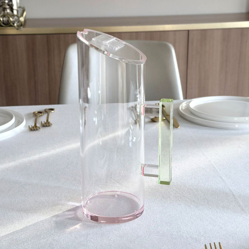 Pink Lucite Pitcher with Green Handle