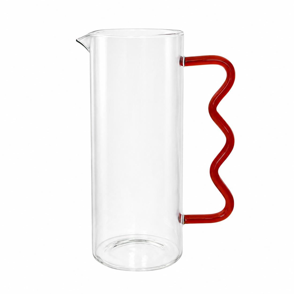 Glass Pitcher with Colored Wavy Handle