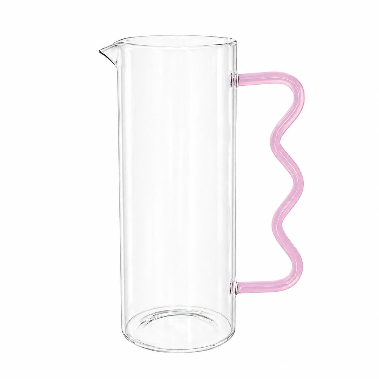 Glass Pitcher with Colored Wavy Handle