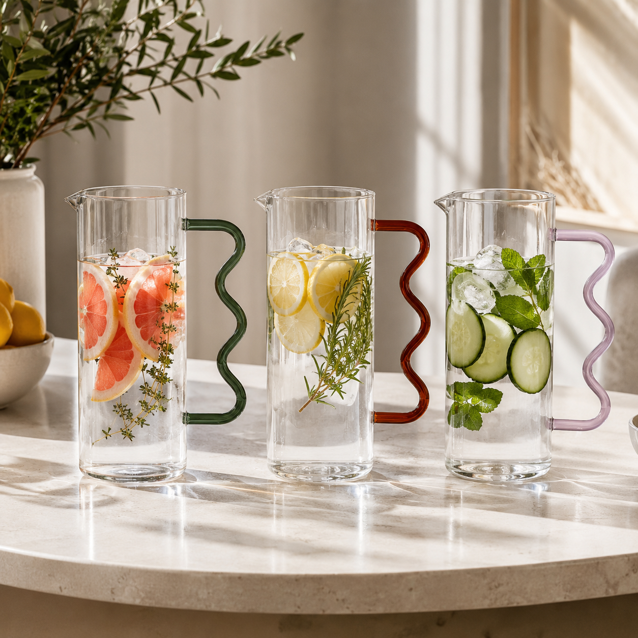 Glass Pitcher with Colored Wavy Handle