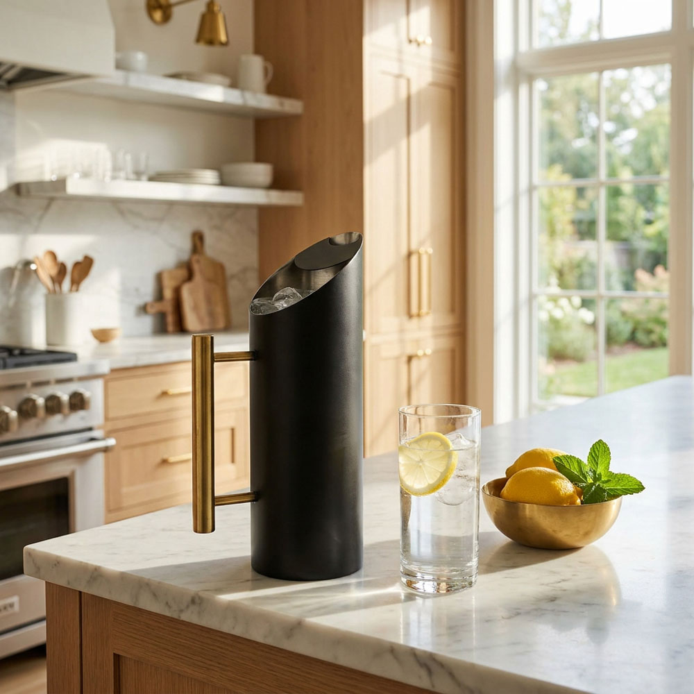 Matte Black Stainless Steel Pitcher with Gold Handle