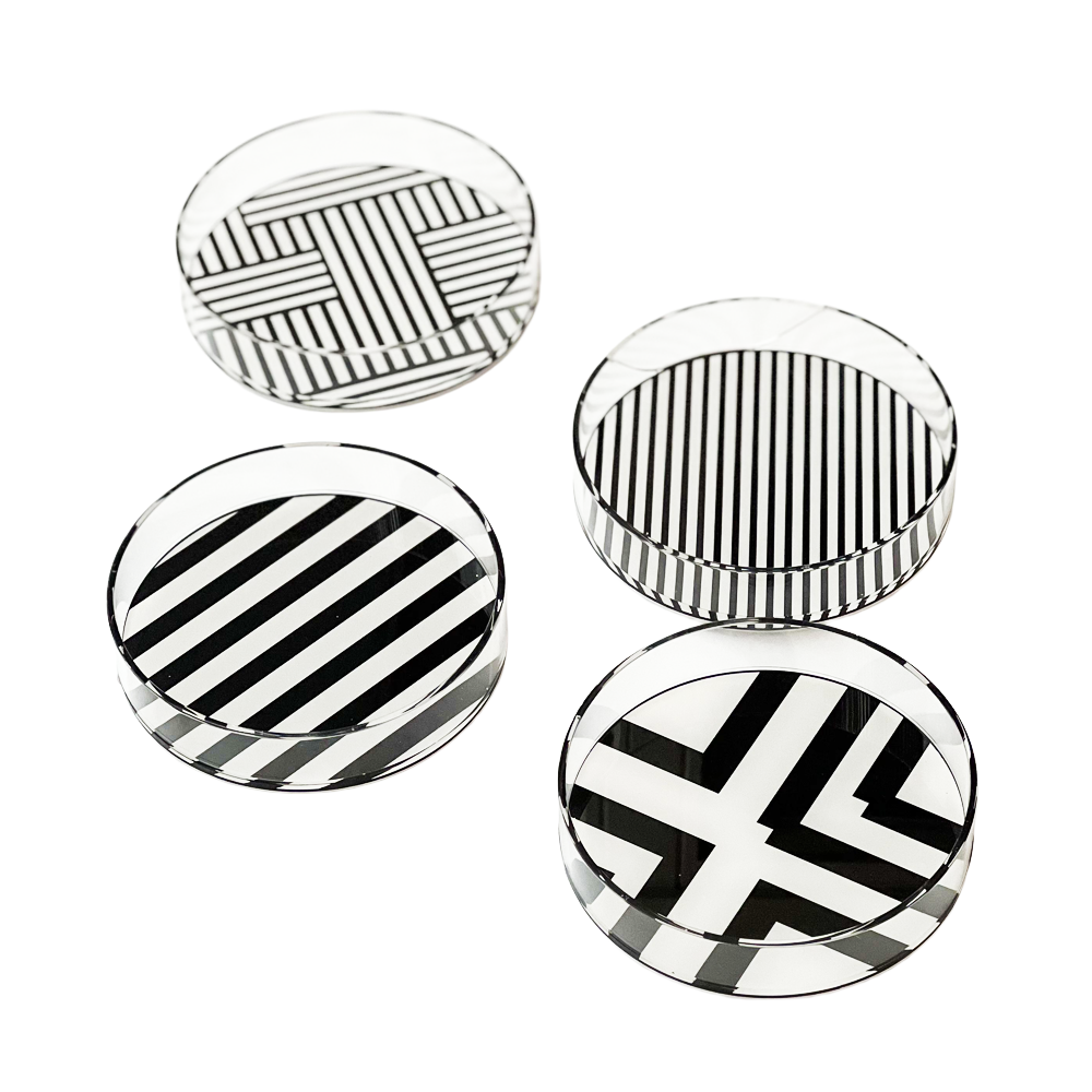 Lucite Black & White Dessert Plates 4pk