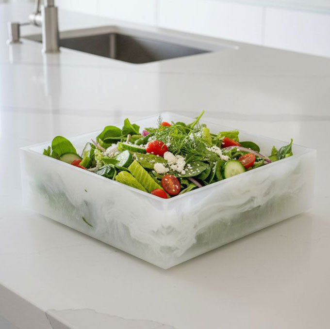 Resin White Swirl Square Salad Bowl
