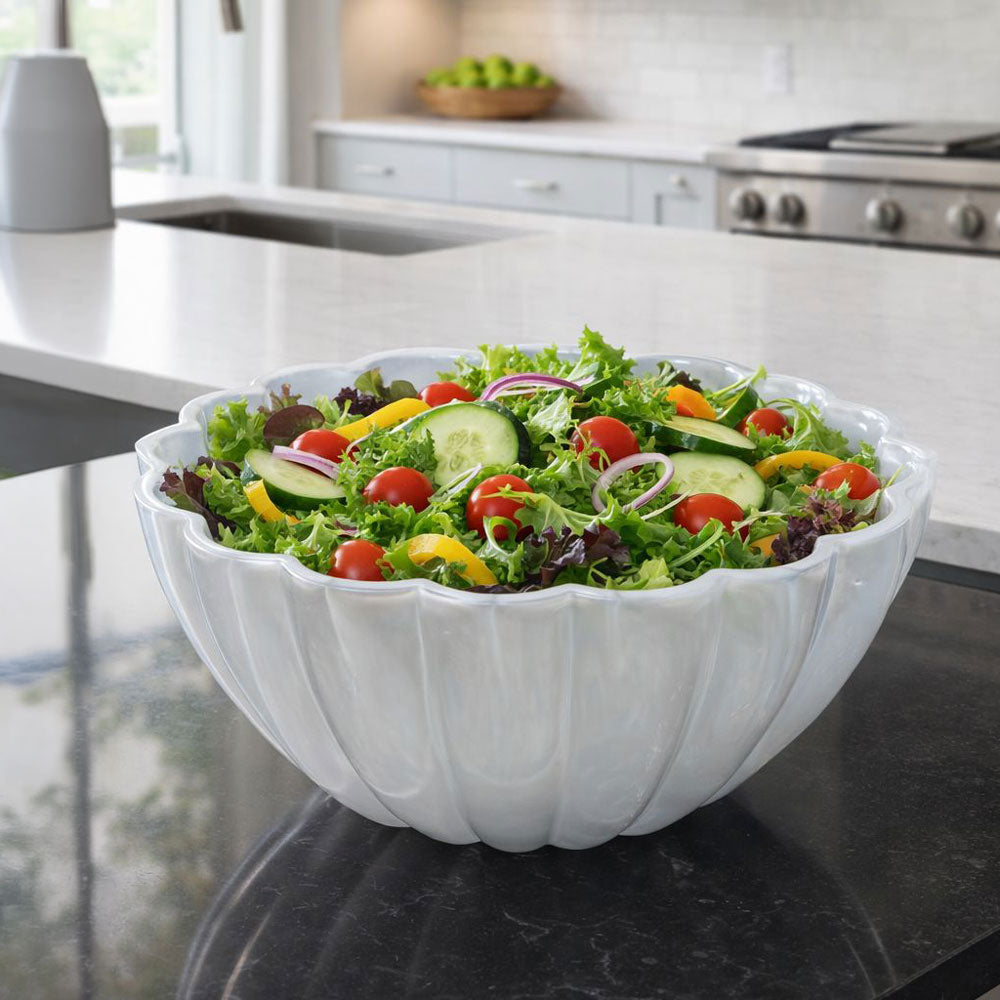 Resin White Pearl Fluted Salad Bowls