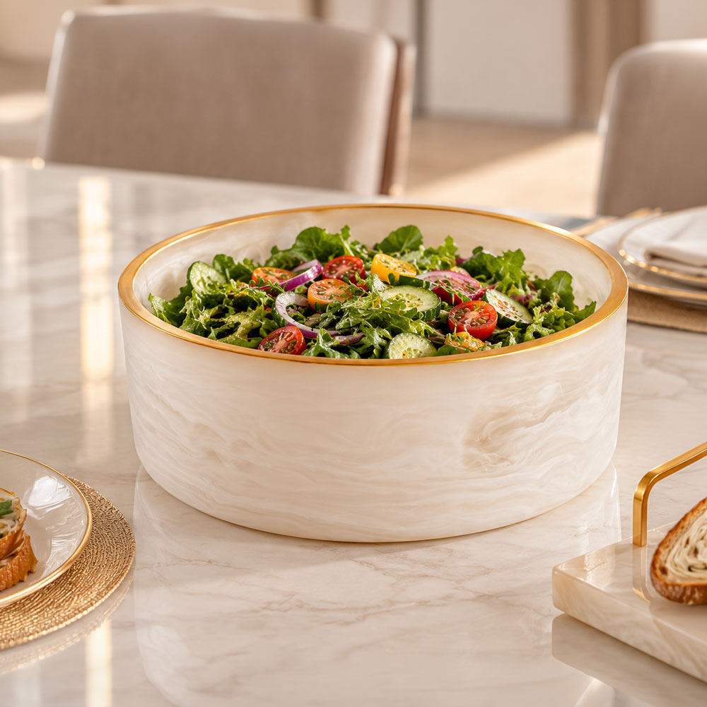 Resin Snow Drift Salad Bowl with Gold Trim