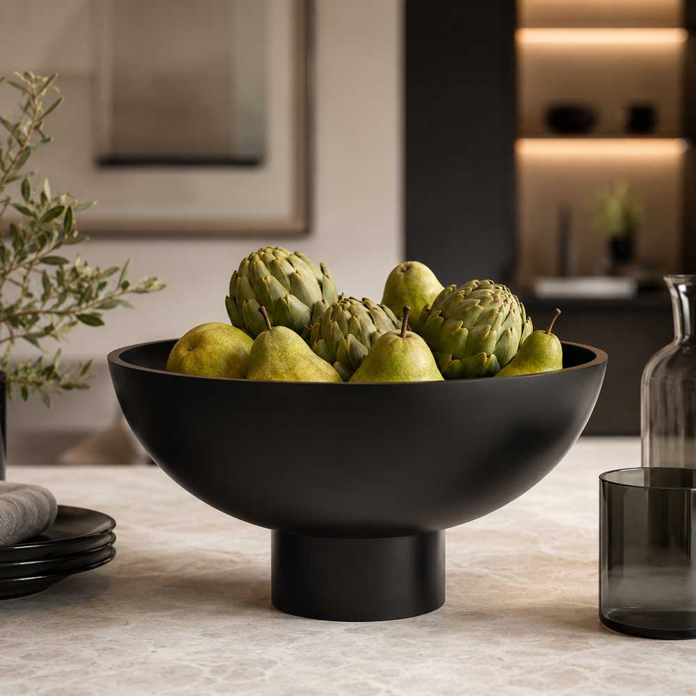 Matte Black Stainless Steel Footed Salad Bowl