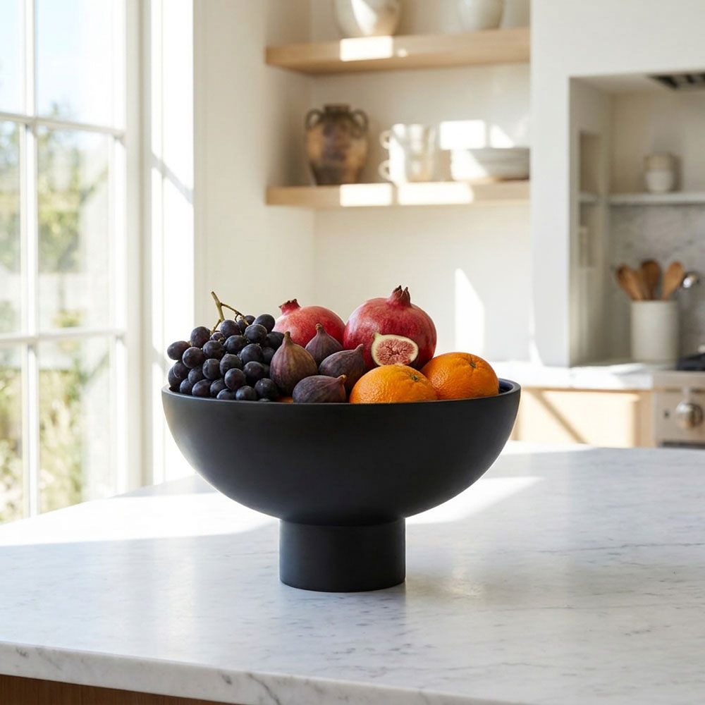 Matte Black Stainless Steel Footed Salad Bowl