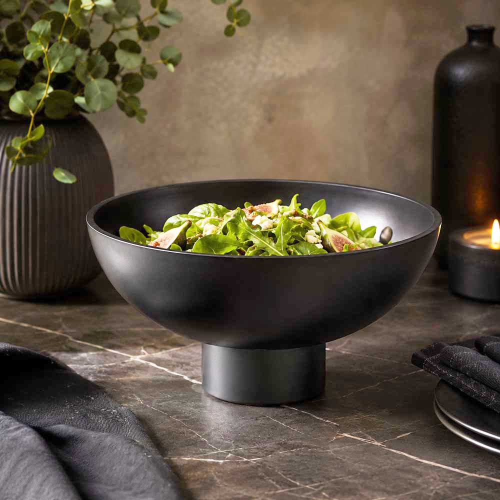 Matte Black Stainless Steel Footed Salad Bowl