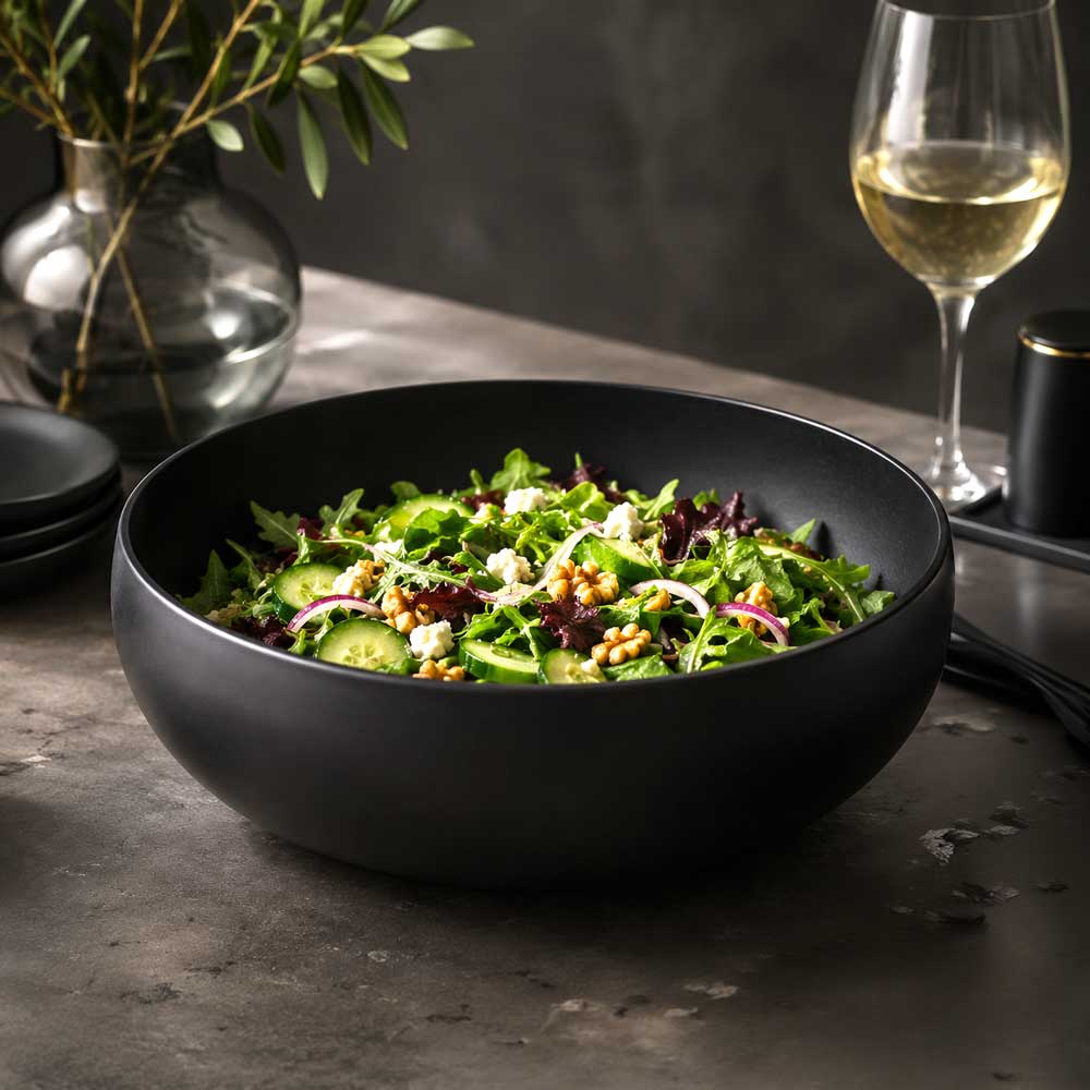 Matte Black Stainless Steel Round Salad Bowl
