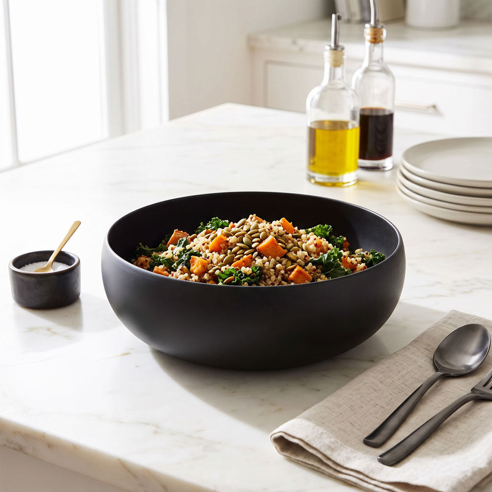 Matte Black Stainless Steel Round Salad Bowl