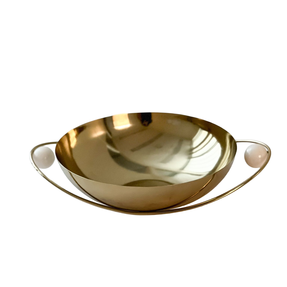 Stainless Steel Serving Bowl with Gold Handles and Balls